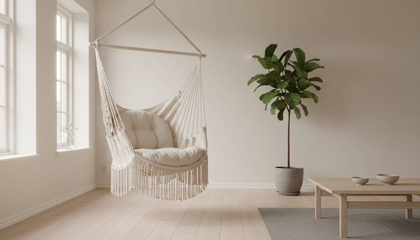 Hængehule i off-white bomuld hængende fra loftet i en lys stue