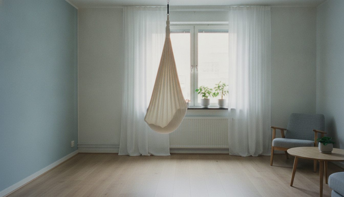 Sansegynge i en lejlighed med synlig fri plads omkring